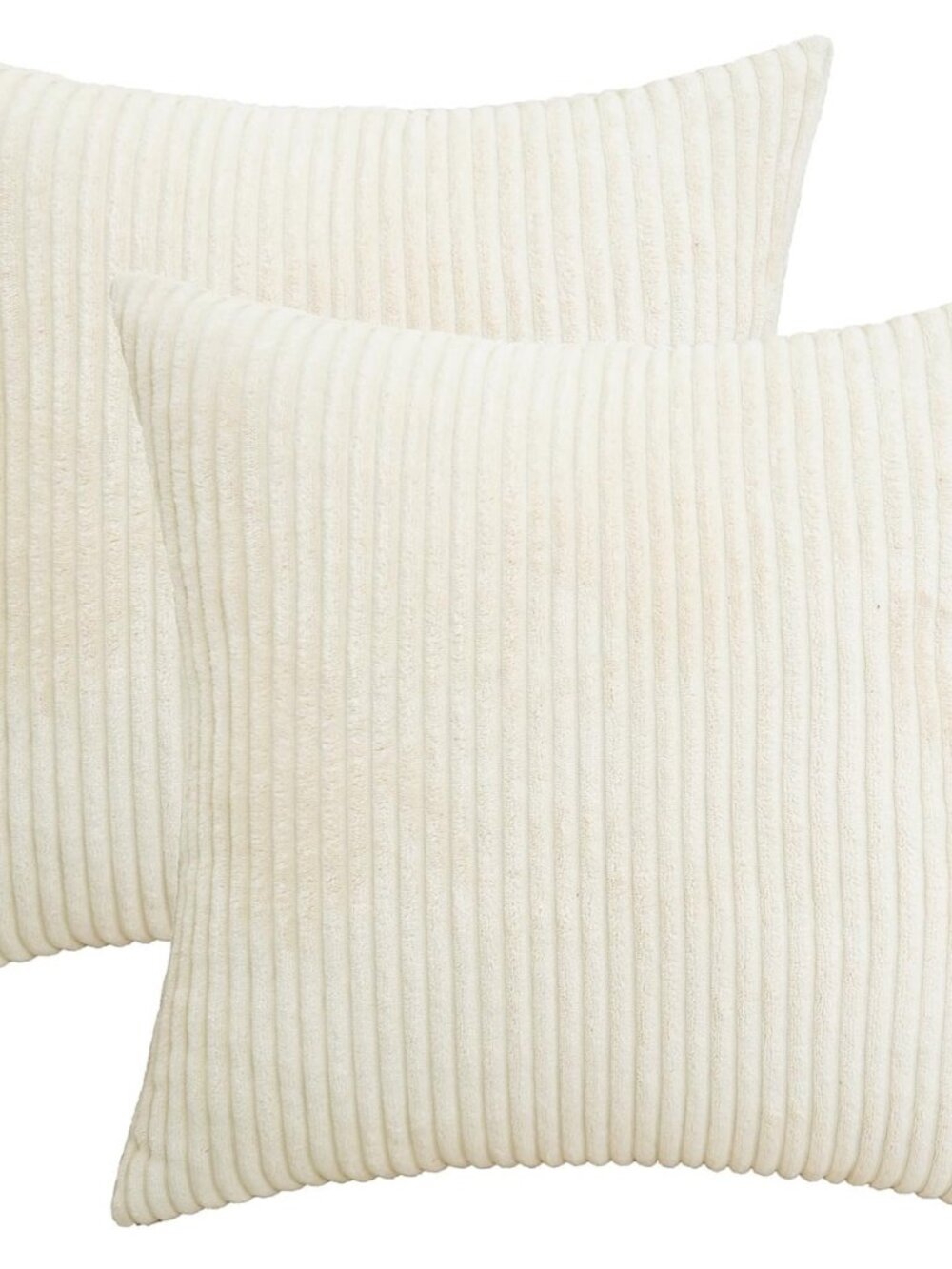 Corduroy Decorative Throw Pillow Covers 18x18 Cream White Set of 2